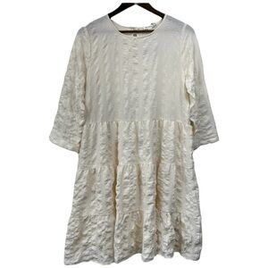 NWT Blu Pepper Cream Tiered 3/4 Sleeve Lagenlook Mini Dress l